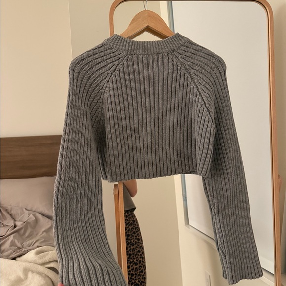 Zara Gray Ribbed Cropped Knit Top - Picture 4 of 6